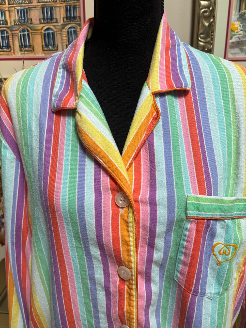 Victoria's Secret Rainbow Stripe Pastel Pajama Top - Lounge Wear Y2K Era Size L - Picture 3 of 8